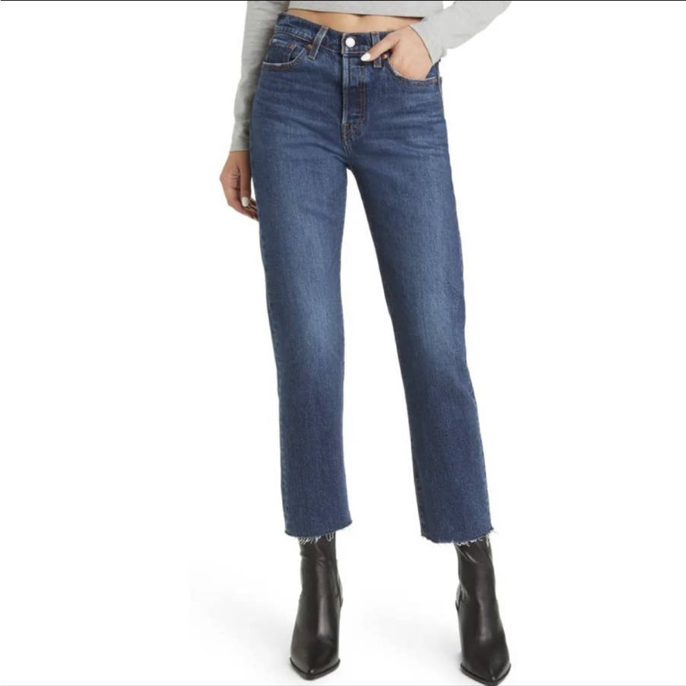 Levi's Premium Wedgie Straight Salsa Roll Raw Hem High Rise Cropped Jeans 26